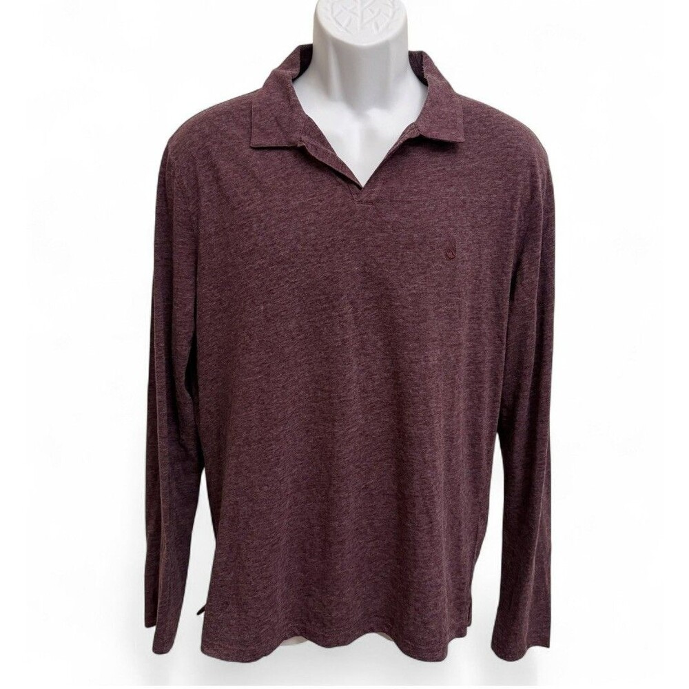 John Varvatos Mercury Long Sleeve Polo Shirt Dark Plum Burgundy Heathered M
